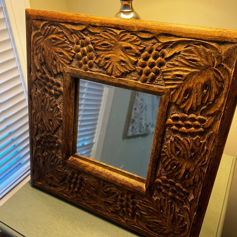 Small boho wooden mirror